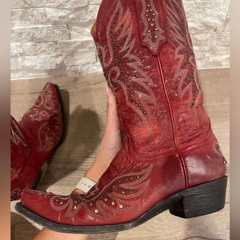 OLD GRINGO Red Embroidered Western Studded Cowboy Boots - Picture 6 of 14